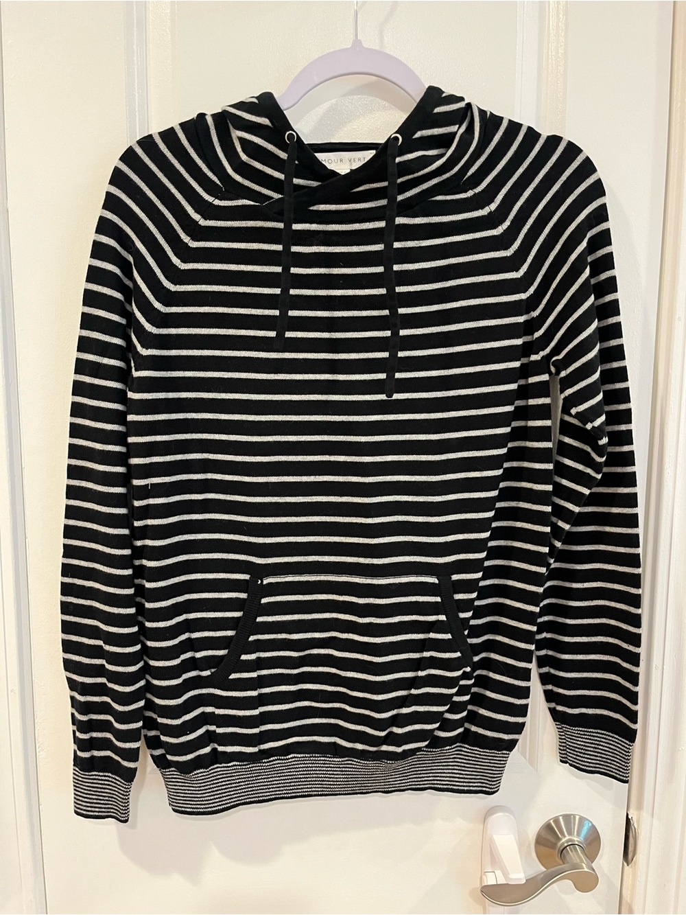 Amour Vert Black & Grey Striped Hooded Pullover
